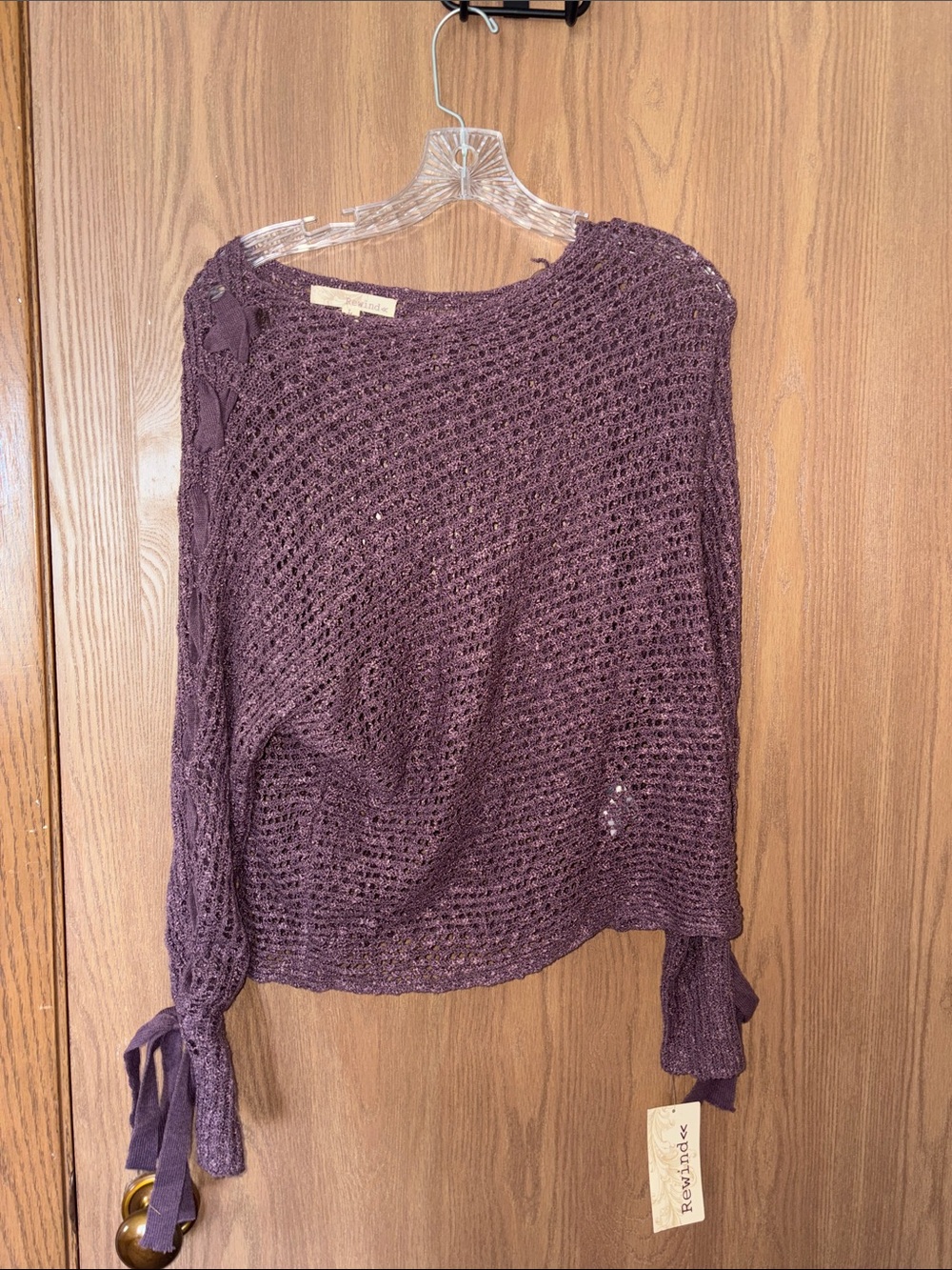 Rewind Open-Knit Scoop Neck Sweater in Plum